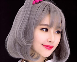 空气梨花头短发发型图片 来点白金烟灰色